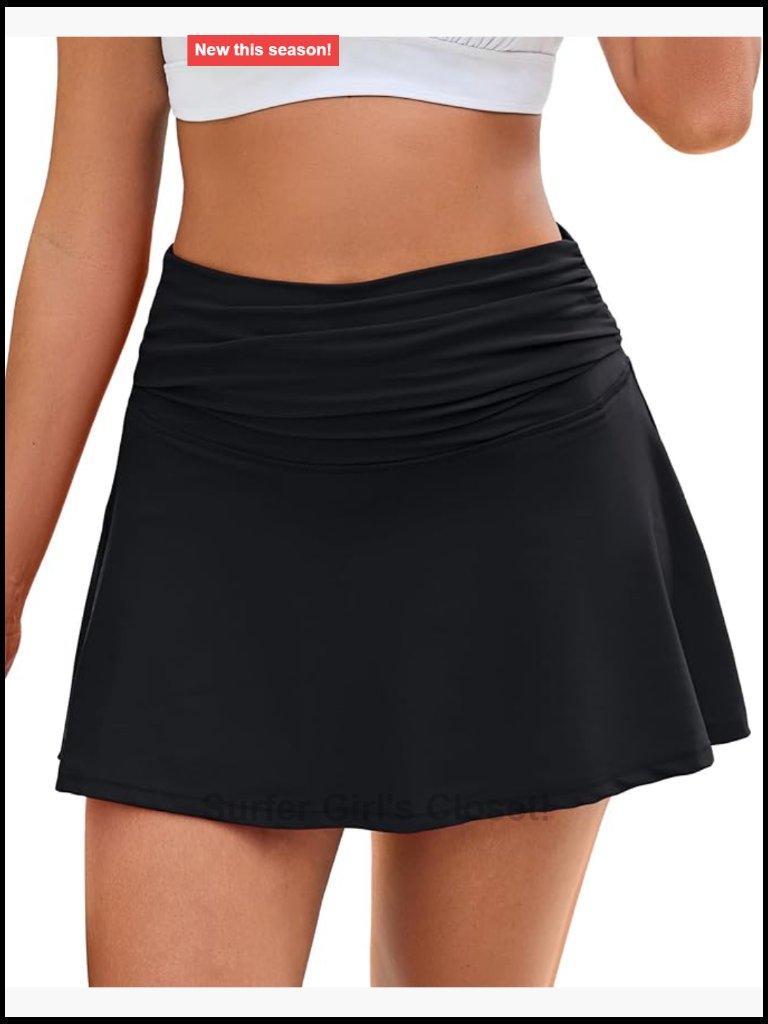 High Waisted Ruched Swim Skirt With Built-In Boyshorts
